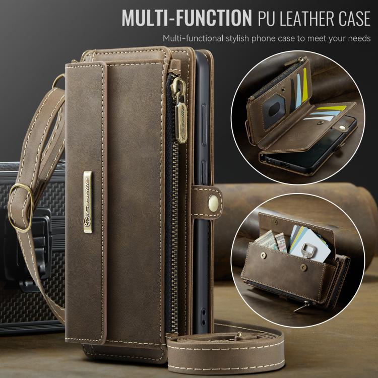 For Samsung Galaxy S26 Ultra 5G CaseMe C39 RFID Blocking Zipper Wallet Leather Phone Case with Crossbody Strap