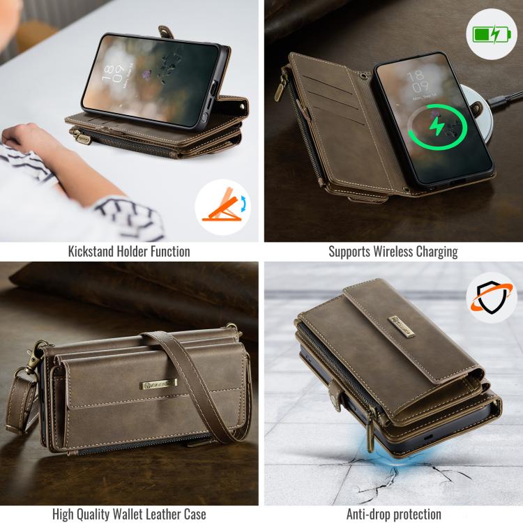 For Samsung Galaxy S26 Ultra 5G CaseMe C39 RFID Blocking Zipper Wallet Leather Phone Case with Crossbody Strap