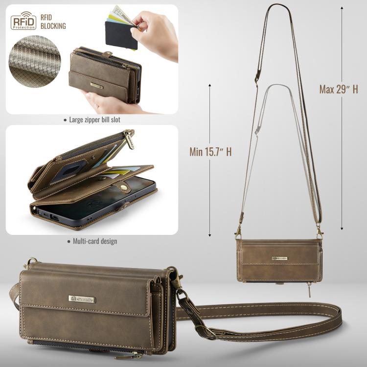 For Samsung Galaxy S26 Ultra 5G CaseMe C39 RFID Blocking Zipper Wallet Leather Phone Case with Crossbody Strap