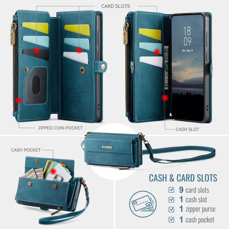 For Samsung Galaxy S26 Ultra 5G CaseMe C39 RFID Blocking Zipper Wallet Leather Phone Case with Crossbody Strap
