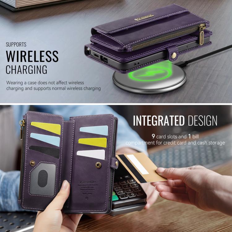 For Samsung Galaxy S26 Ultra 5G CaseMe C39 RFID Blocking Zipper Wallet Leather Phone Case with Crossbody Strap