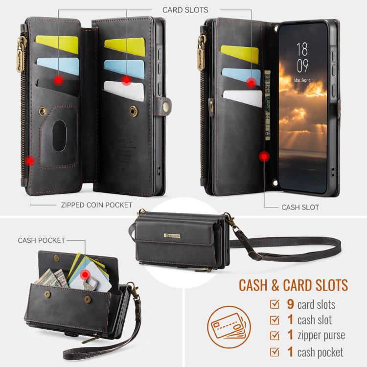 For Samsung Galaxy A57 5G CaseMe C39 RFID Blocking Zipper Wallet Leather Phone Case with Crossbody Strap