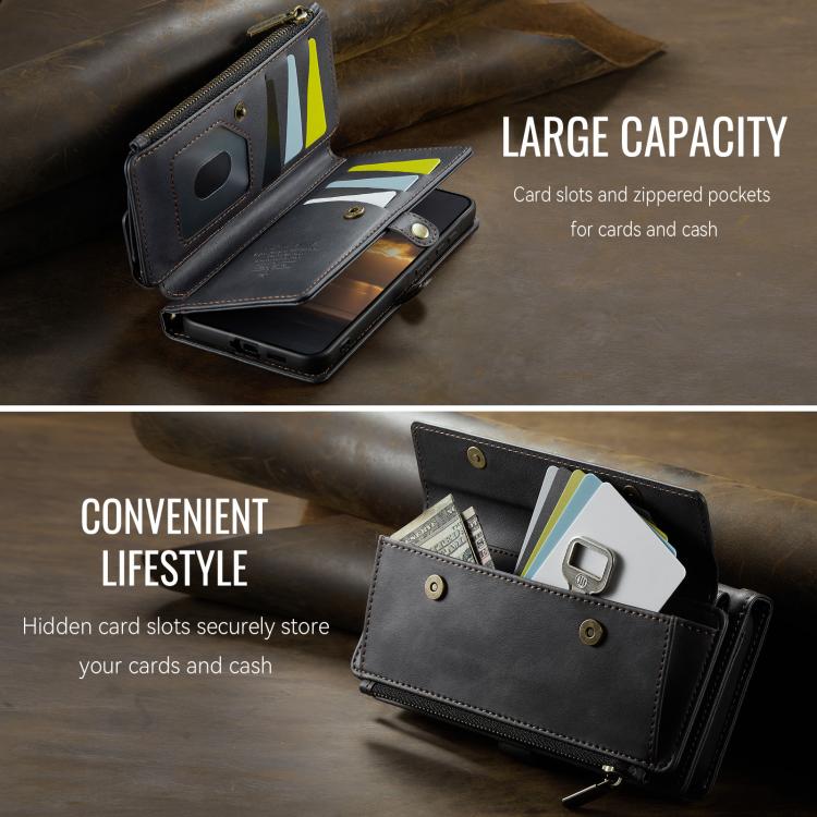 For Samsung Galaxy A57 5G CaseMe C39 RFID Blocking Zipper Wallet Leather Phone Case with Crossbody Strap