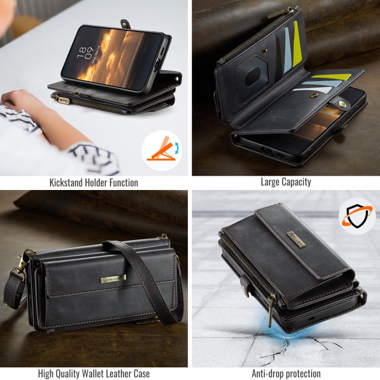 For Samsung Galaxy A57 5G CaseMe C39 RFID Blocking Zipper Wallet Leather Phone Case with Crossbody Strap