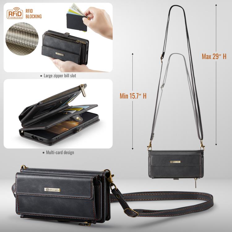 For Samsung Galaxy A57 5G CaseMe C39 RFID Blocking Zipper Wallet Leather Phone Case with Crossbody Strap