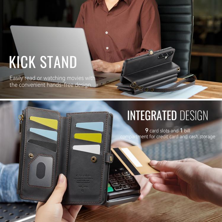 For Samsung Galaxy A57 5G CaseMe C39 RFID Blocking Zipper Wallet Leather Phone Case with Crossbody Strap