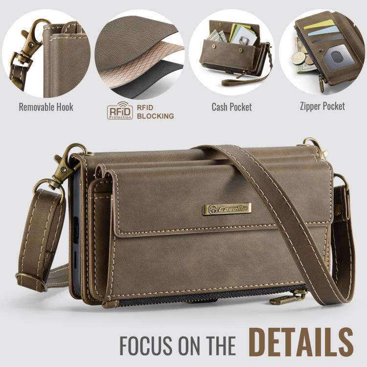 For Samsung Galaxy A57 5G CaseMe C39 RFID Blocking Zipper Wallet Leather Phone Case with Crossbody Strap
