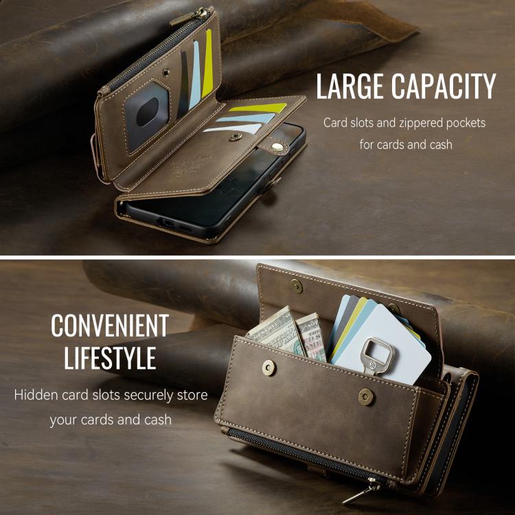 For Samsung Galaxy A57 5G CaseMe C39 RFID Blocking Zipper Wallet Leather Phone Case with Crossbody Strap