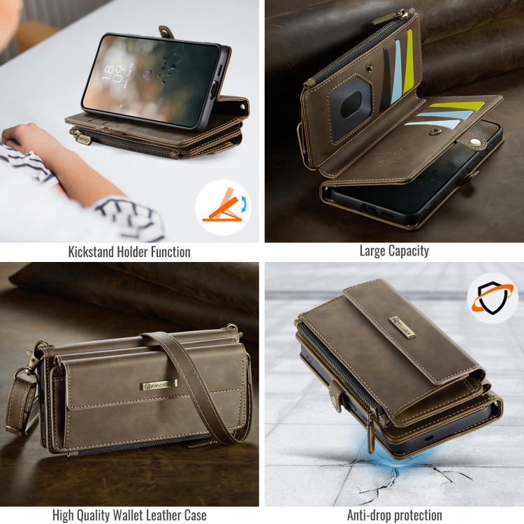 For Samsung Galaxy A57 5G CaseMe C39 RFID Blocking Zipper Wallet Leather Phone Case with Crossbody Strap