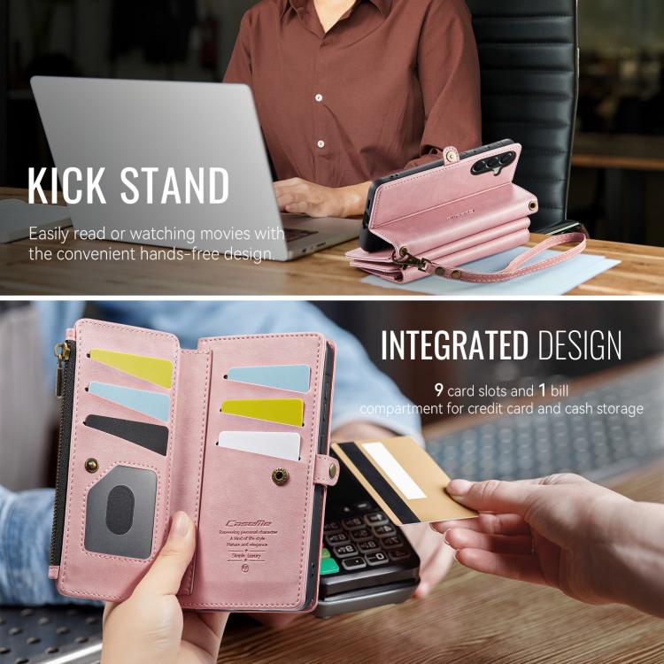 For Samsung Galaxy A57 5G CaseMe C39 RFID Blocking Zipper Wallet Leather Phone Case with Crossbody Strap
