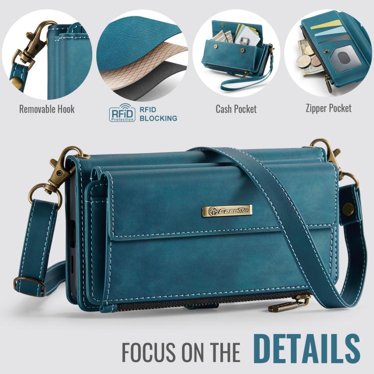 For Samsung Galaxy A57 5G CaseMe C39 RFID Blocking Zipper Wallet Leather Phone Case with Crossbody Strap