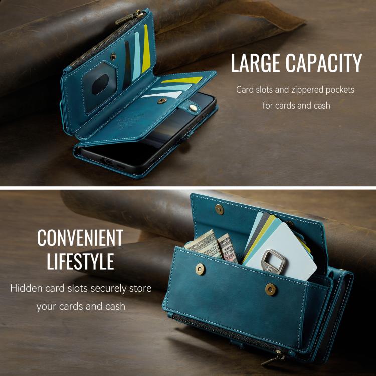 For Samsung Galaxy A57 5G CaseMe C39 RFID Blocking Zipper Wallet Leather Phone Case with Crossbody Strap