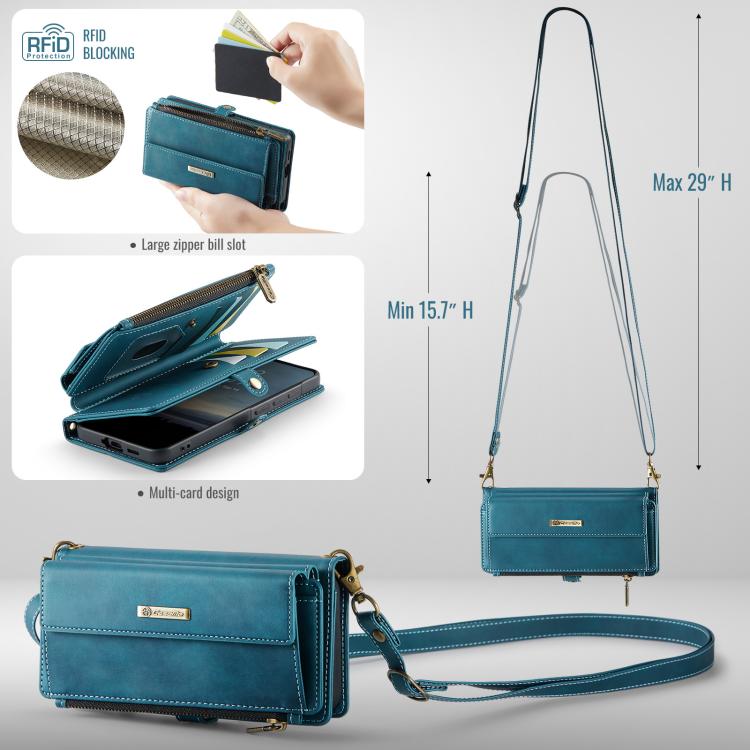 For Samsung Galaxy A57 5G CaseMe C39 RFID Blocking Zipper Wallet Leather Phone Case with Crossbody Strap