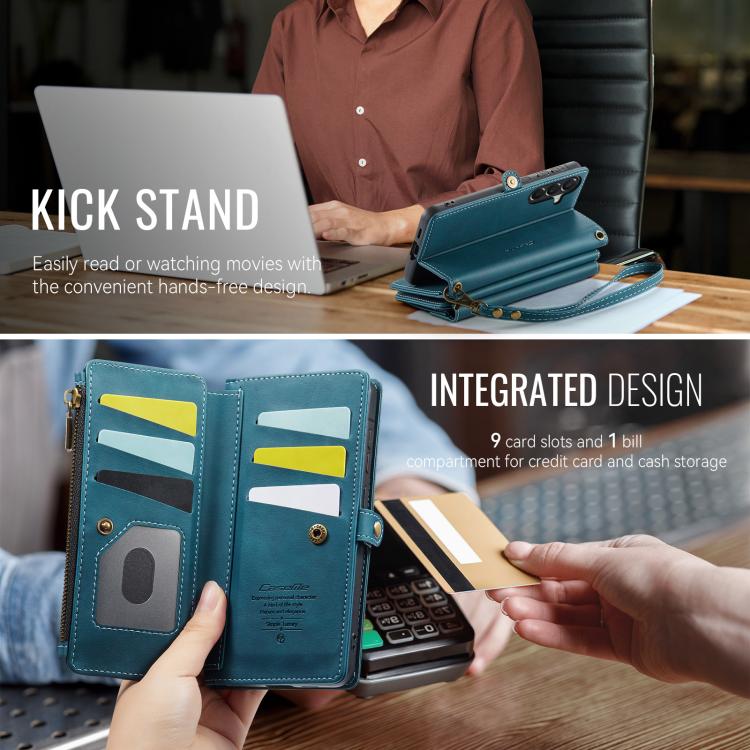 For Samsung Galaxy A57 5G CaseMe C39 RFID Blocking Zipper Wallet Leather Phone Case with Crossbody Strap