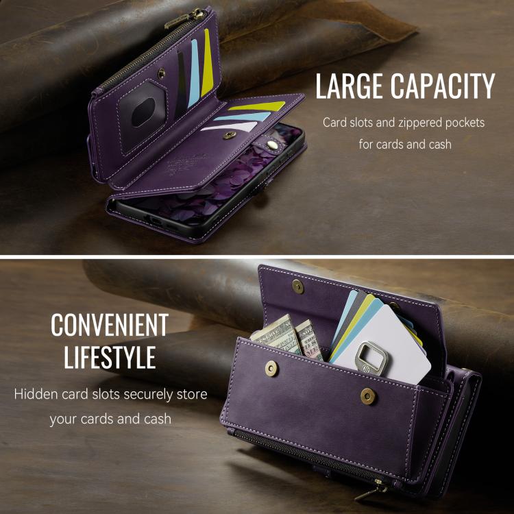 For Samsung Galaxy A57 5G CaseMe C39 RFID Blocking Zipper Wallet Leather Phone Case with Crossbody Strap