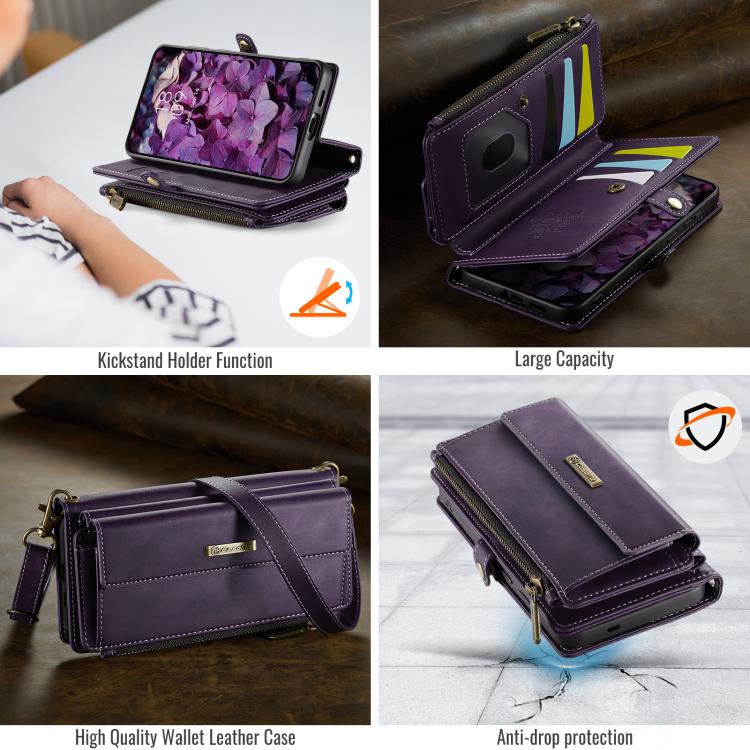 For Samsung Galaxy A57 5G CaseMe C39 RFID Blocking Zipper Wallet Leather Phone Case with Crossbody Strap