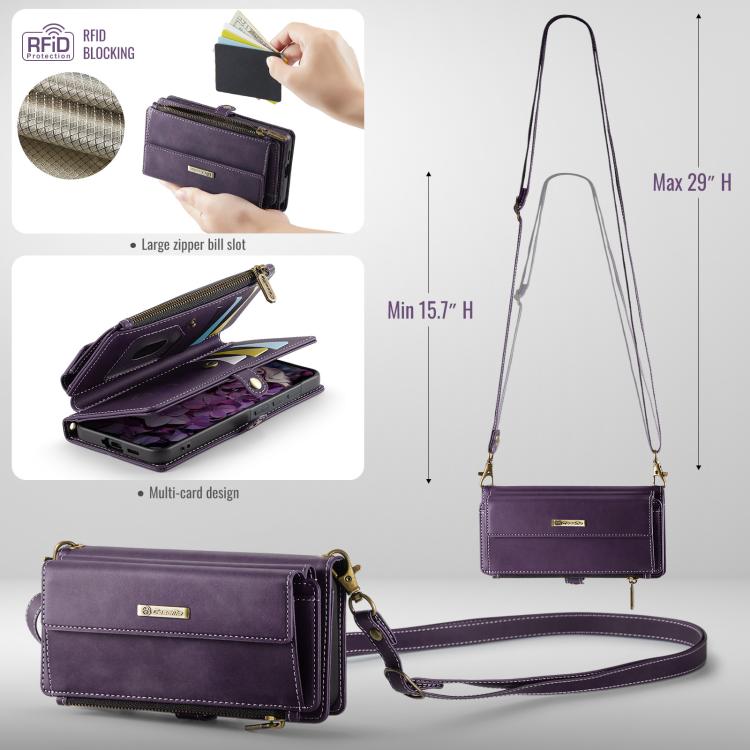 For Samsung Galaxy A57 5G CaseMe C39 RFID Blocking Zipper Wallet Leather Phone Case with Crossbody Strap