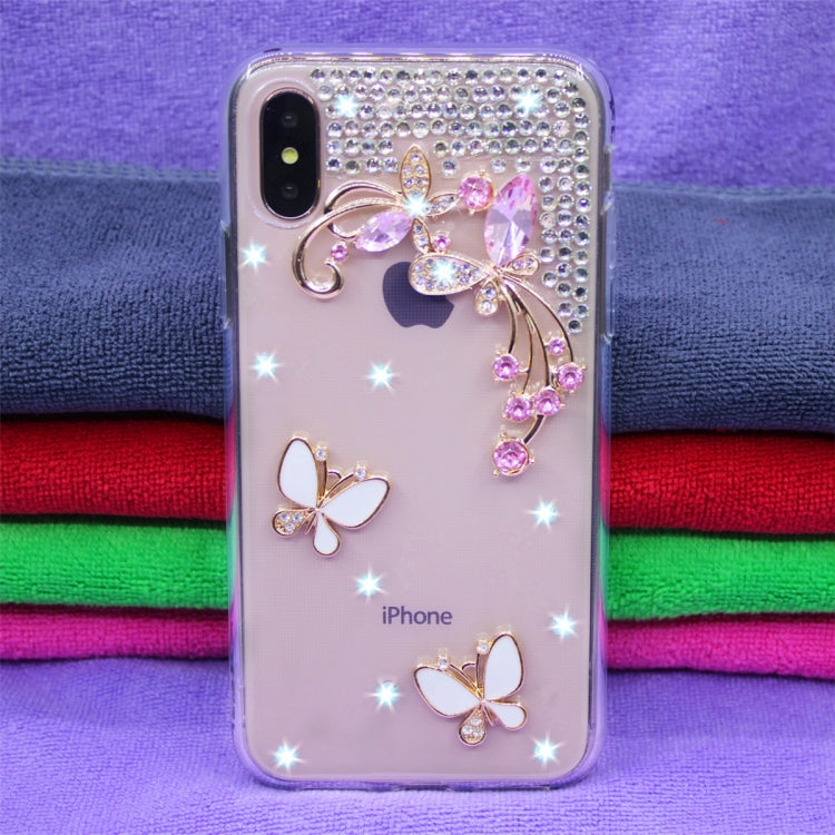 For iPhone XR Fevelove Diamond Encrusted Christmas Santa Claus Pattern TPU Protective Case Back Cover
