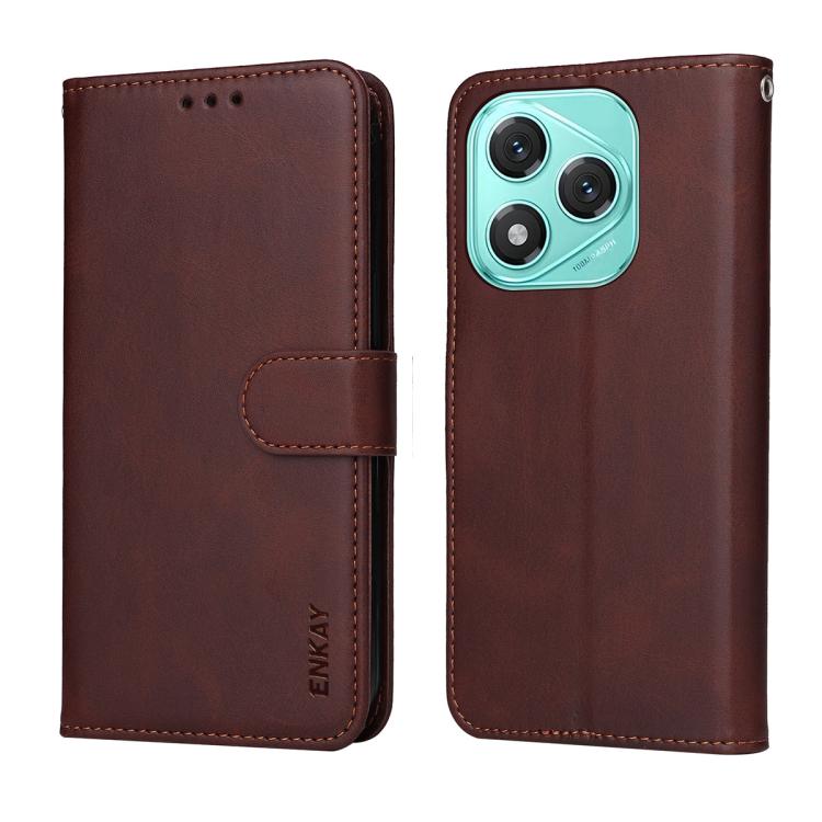 For Honor 400 Lite Global ENKAY Card Wallet Calf Texture Leather Phone Case with Screen Film