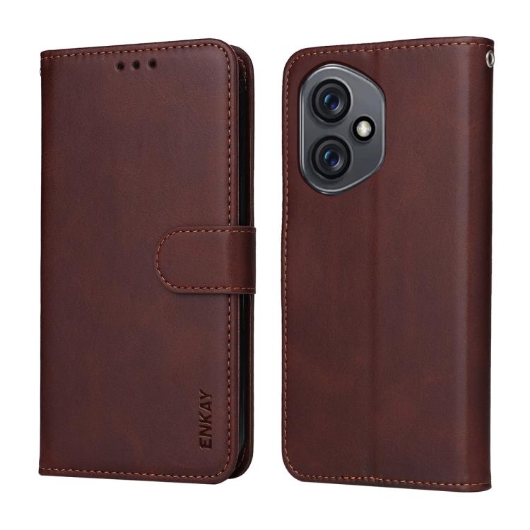 For Honor 400 Global 156.5mm ENKAY Card Wallet Calf Texture Leather Phone Case with Screen Film