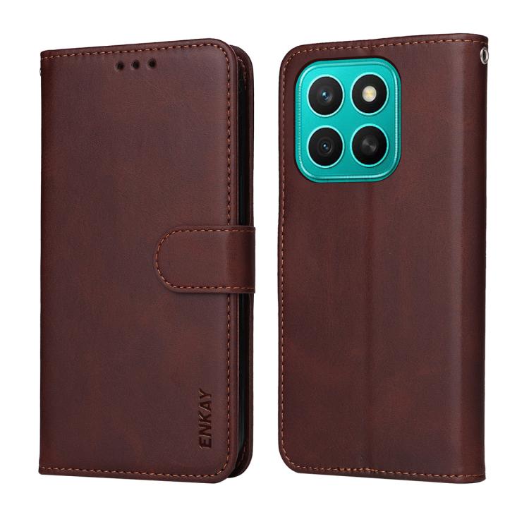 For Honor X8c ENKAY Card Wallet Calf Texture Leather Phone Case with Screen Film