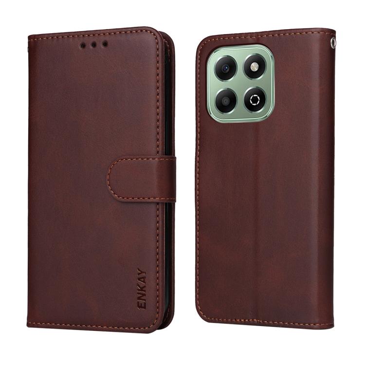 For Honor X6c 4G / X6b 4G ENKAY Card Wallet Calf Texture Leather Phone Case with Screen Film