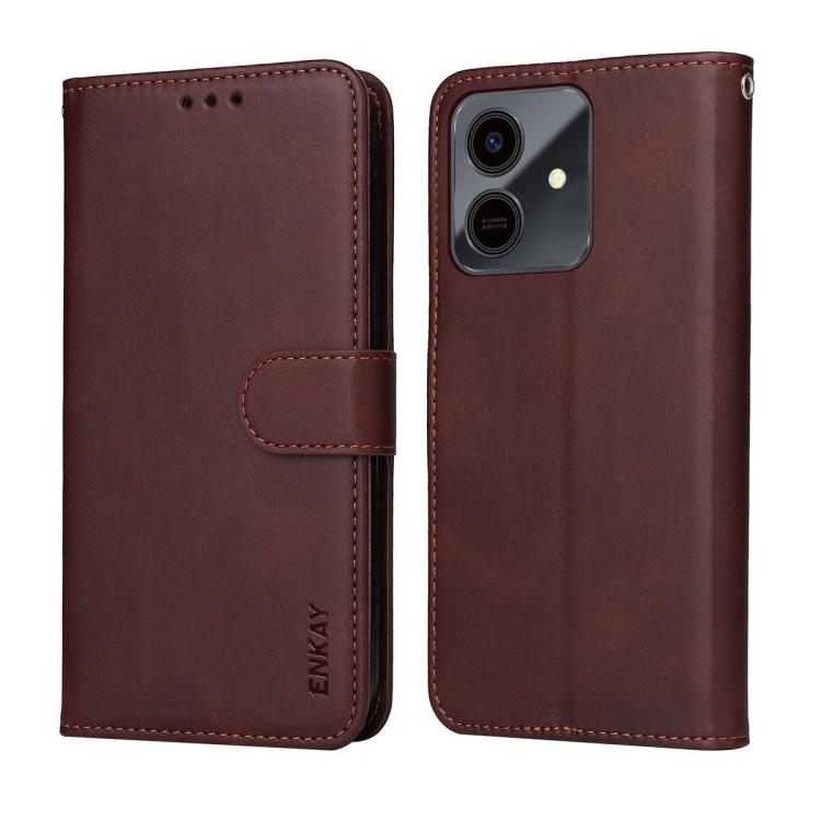 For Honor Play10 4G Global ENKAY Card Wallet Calf Texture Leather Phone Case with Screen Film