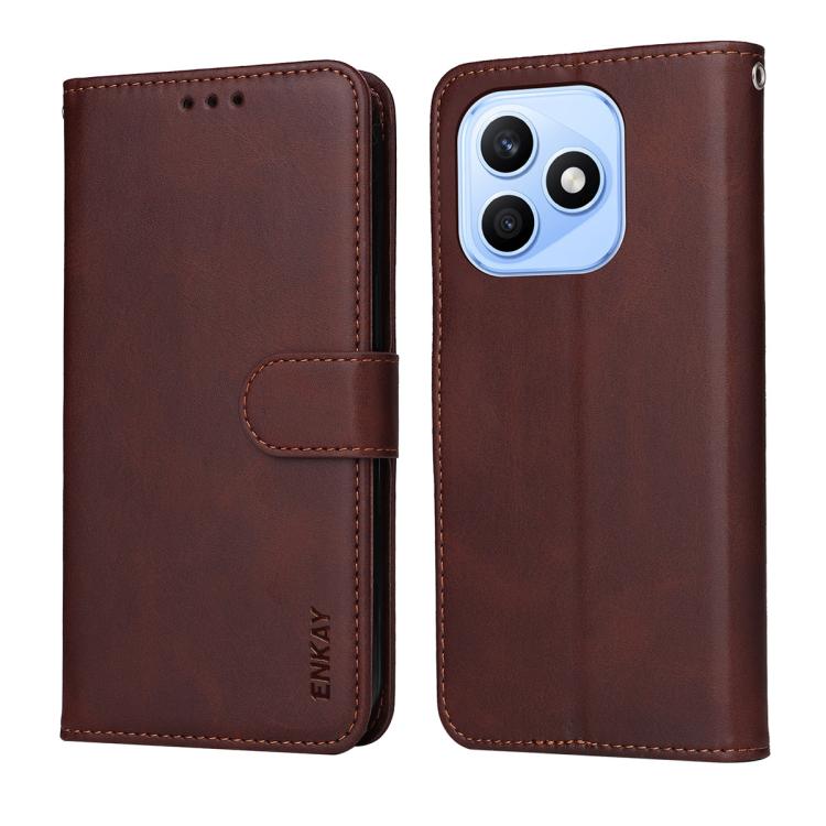 For Honor X8d ENKAY Card Wallet Calf Texture Leather Phone Case with Screen Film