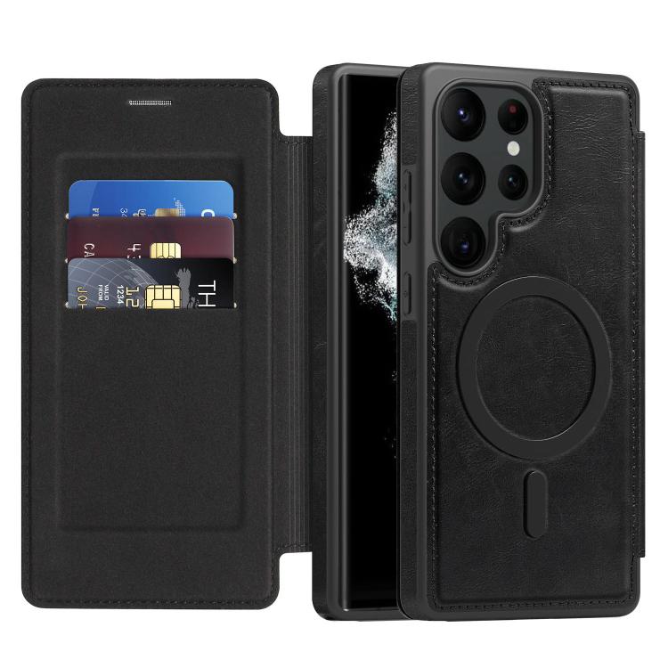 For Samsung Galaxy S22 Ultra 5G Linton MagSafe Leather Phone Case