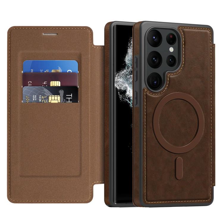 For Samsung Galaxy S22 Ultra 5G Linton MagSafe Leather Phone Case