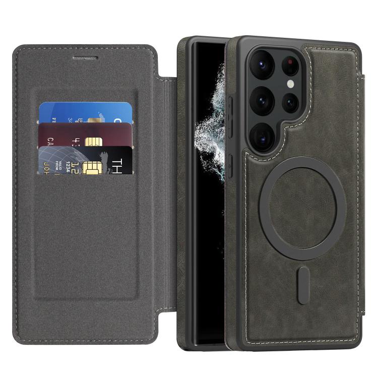 For Samsung Galaxy S22 Ultra 5G Linton MagSafe Leather Phone Case