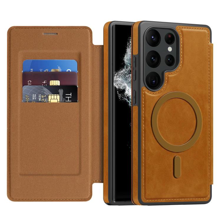 For Samsung Galaxy S22 Ultra 5G Linton MagSafe Leather Phone Case