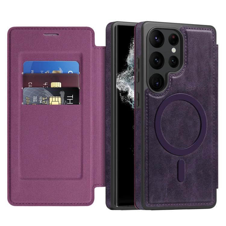 For Samsung Galaxy S22 Ultra 5G Linton MagSafe Leather Phone Case