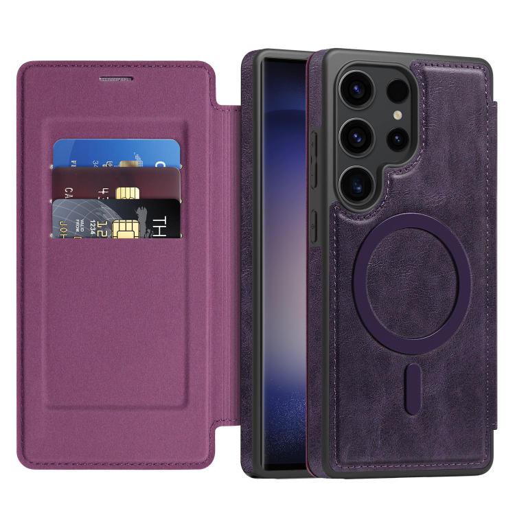 For Samsung Galaxy S23 Ultra 5G Linton MagSafe Leather Phone Case