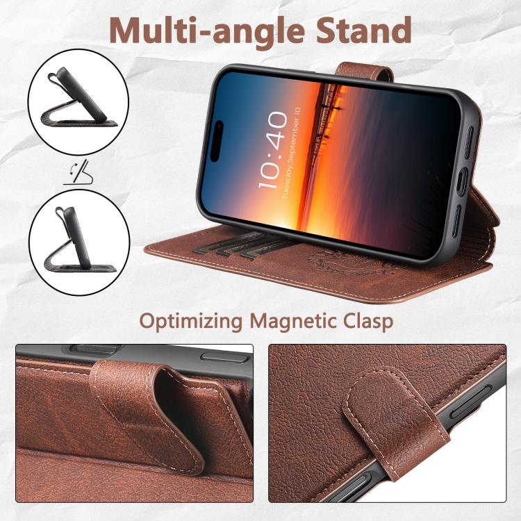 For iPhone 16 Plus Suteni Q05 2-in-1 Multi-function MagSafe Wallet Litchi Leather Phone Case