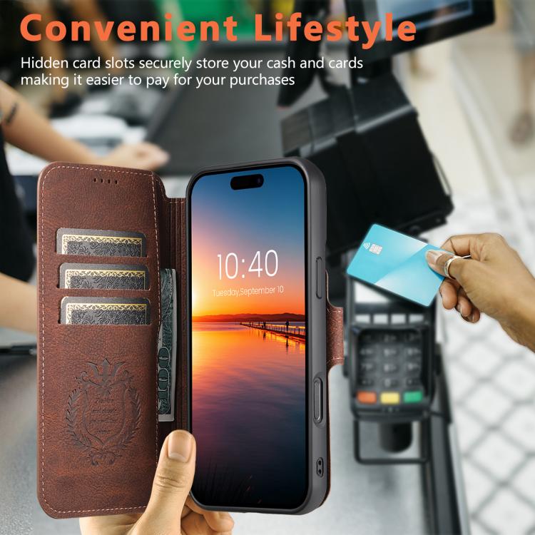For iPhone 16 Plus Suteni Q05 2-in-1 Multi-function MagSafe Wallet Litchi Leather Phone Case