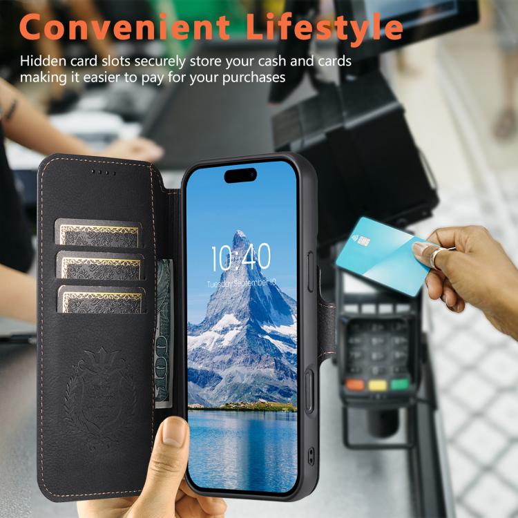 For iPhone 16 Suteni Q05 2-in-1 Multi-function MagSafe Wallet Litchi Leather Phone Case
