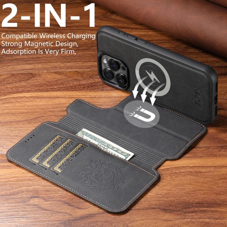 For iPhone 14 Suteni Q05 2-in-1 Multi-function MagSafe Wallet Litchi Leather Phone Case
