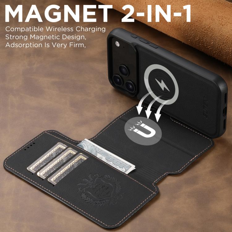 For iPhone 17 Pro Max Suteni Q05 2-in-1 Multi-function MagSafe Wallet Litchi Leather Phone Case