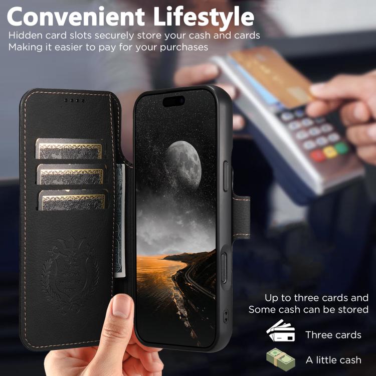 For iPhone 17 Pro Max Suteni Q05 2-in-1 Multi-function MagSafe Wallet Litchi Leather Phone Case