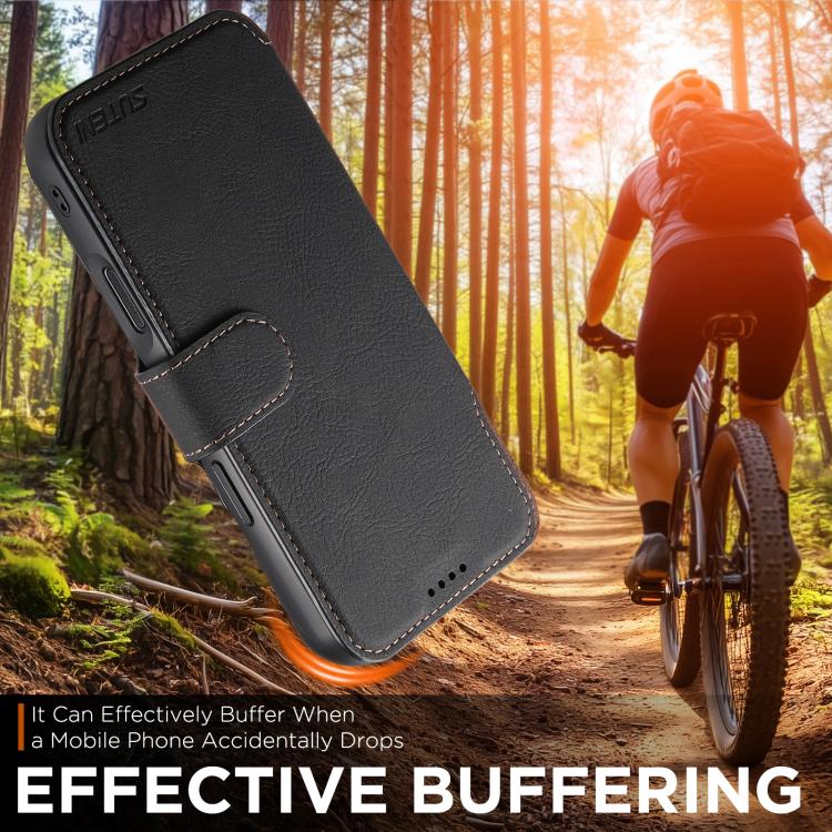 For iPhone 17 Pro Max Suteni Q05 2-in-1 Multi-function MagSafe Wallet Litchi Leather Phone Case