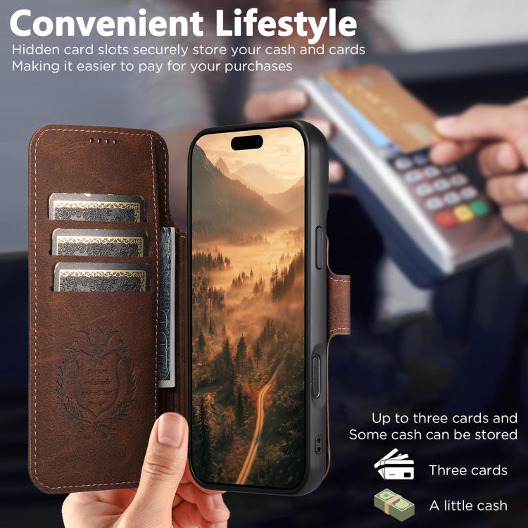 For iPhone 17 Pro Suteni Q05 2-in-1 Multi-function MagSafe Wallet Litchi Leather Phone Case