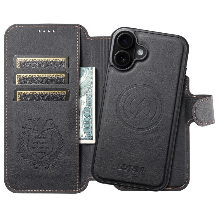For iPhone 17 Suteni Q05 2-in-1 Multi-function MagSafe Wallet Litchi Leather Phone Case