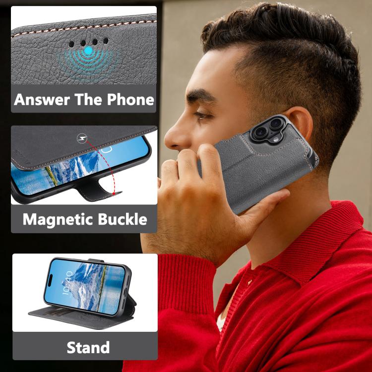 For iPhone 17 Suteni Q05 2-in-1 Multi-function MagSafe Wallet Litchi Leather Phone Case