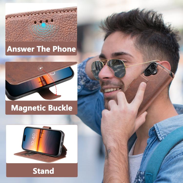 For iPhone 17 Suteni Q05 2-in-1 Multi-function MagSafe Wallet Litchi Leather Phone Case