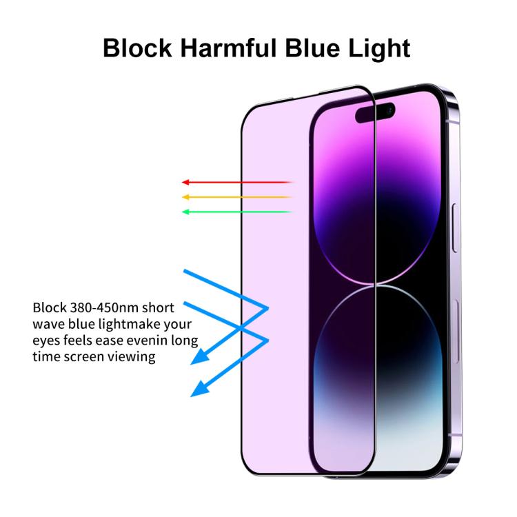 For iPhone 15 Pro JUNSUNMAY 25pcs Anti-Blue Light Silk Print HD Tempered Glass Film