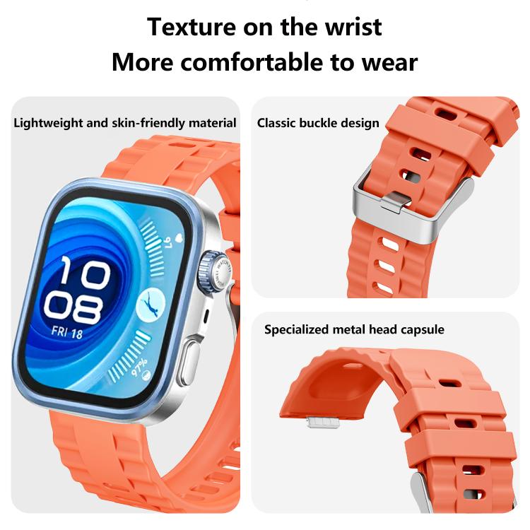 For Huawei Watch Fit4 / Fit4 Pro / Fit3 Metal Head Grain Pin Buckle Silicone Watch Band