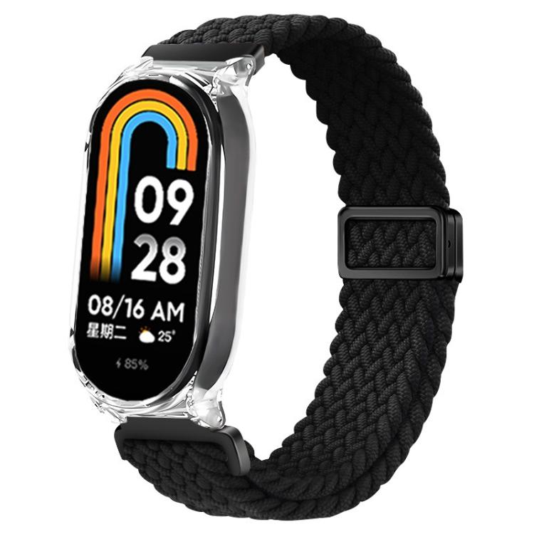 For Xiaomi Mi Band 7 Clear PC Frame Magnetic Buckle Nylon Braided Elastic Watch Band