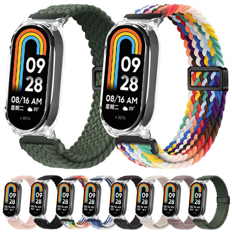 For Xiaomi Mi Band 7 Clear PC Frame Magnetic Buckle Nylon Braided Elastic Watch Band