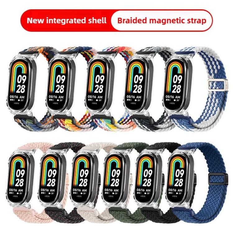 For Xiaomi Mi Band 7 Clear PC Frame Magnetic Buckle Nylon Braided Elastic Watch Band